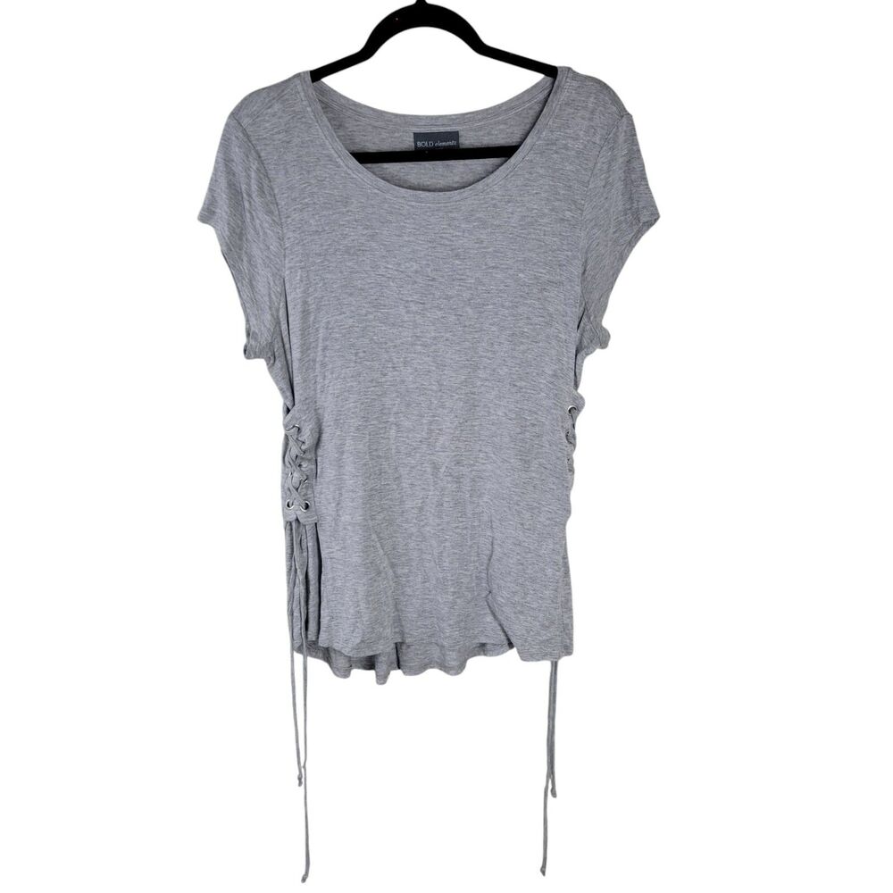 Bold Elements Womens Sz L Gray Solid Cap Sleeve Blouse